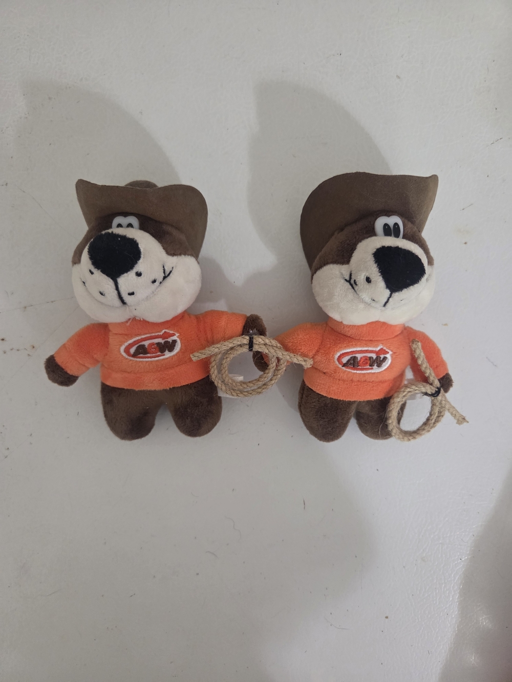 A&W Root Bear Cowboy Plush Keychain Lasso Hat Advertising Canada Set Of2